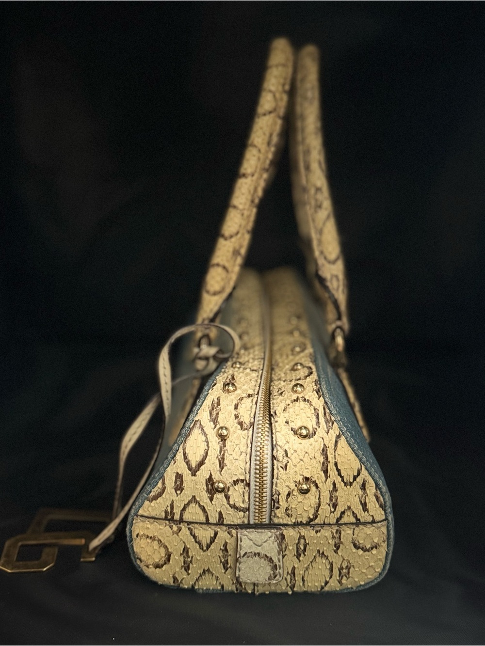 Vintage Dolce & Gabbana Blue Denim Satchel with Cream Snakeskin Trim - Picture 2 of 8